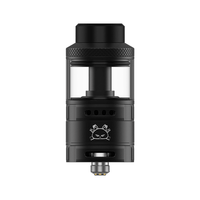 Hellvape Fat Rabbit Solo RTA, black, with clear glass tank and logo, on white background.