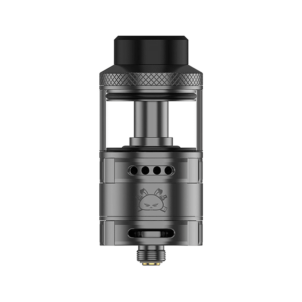 Hellvape Fat Rabbit Solo RTA in metallic finish, featuring airflow control and sleek design.