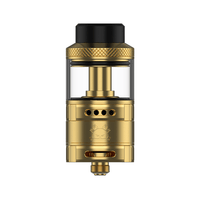 Golden Hellvape Fat Rabbit Solo RTA with transparent tank and black drip tip.