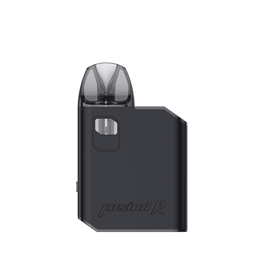 Hellvape Fusion R Pod Kit in black, featuring a compact design and transparent mouthpiece.