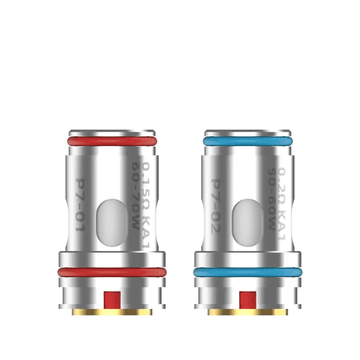 Hellvape P Series replacement coils with red and blue rings, 0.15Ω and 0.2Ω, 50-70W range.