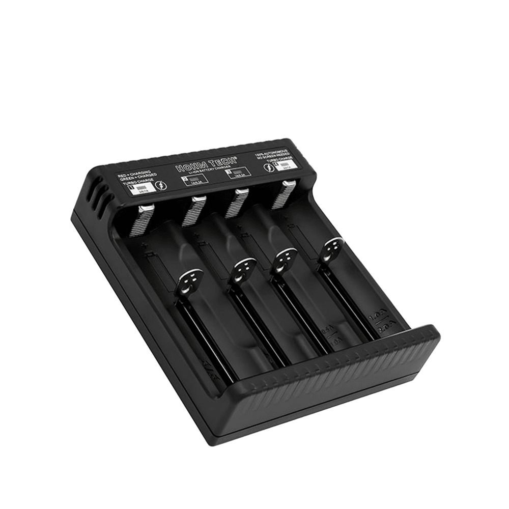 Hohm School 4A battery charger with four slots, available at eCig One Vape Shop UK.