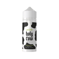 Holy Cow Pistachio Almond Milkshake 100ml vape juice bottle with a cow print design.