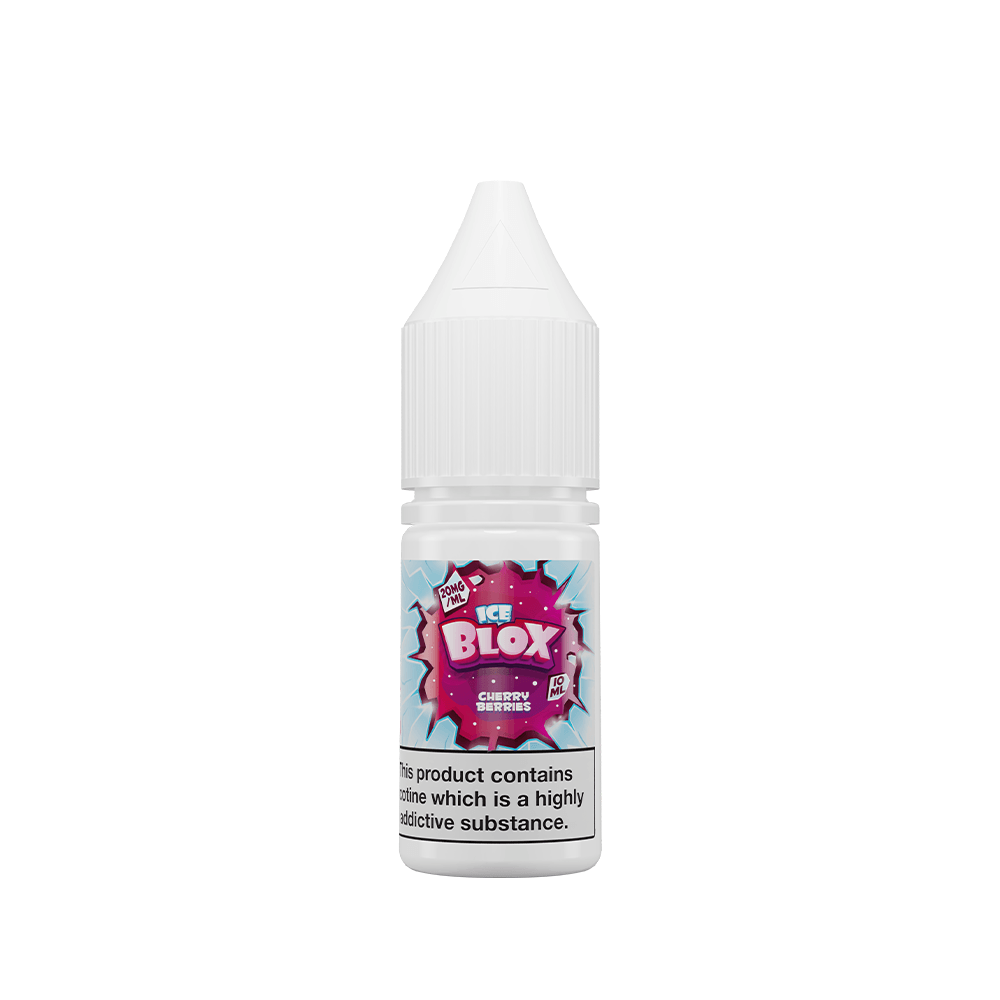 Ice Blox Cherry Fizz 10ml vape juice bottle with a white cap and colourful label.