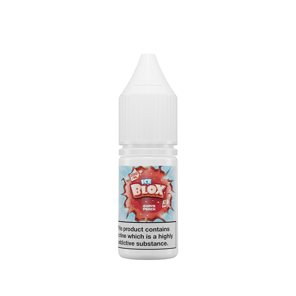 Ice Blox Grape Peach 10ml vape juice bottle with white cap and label.