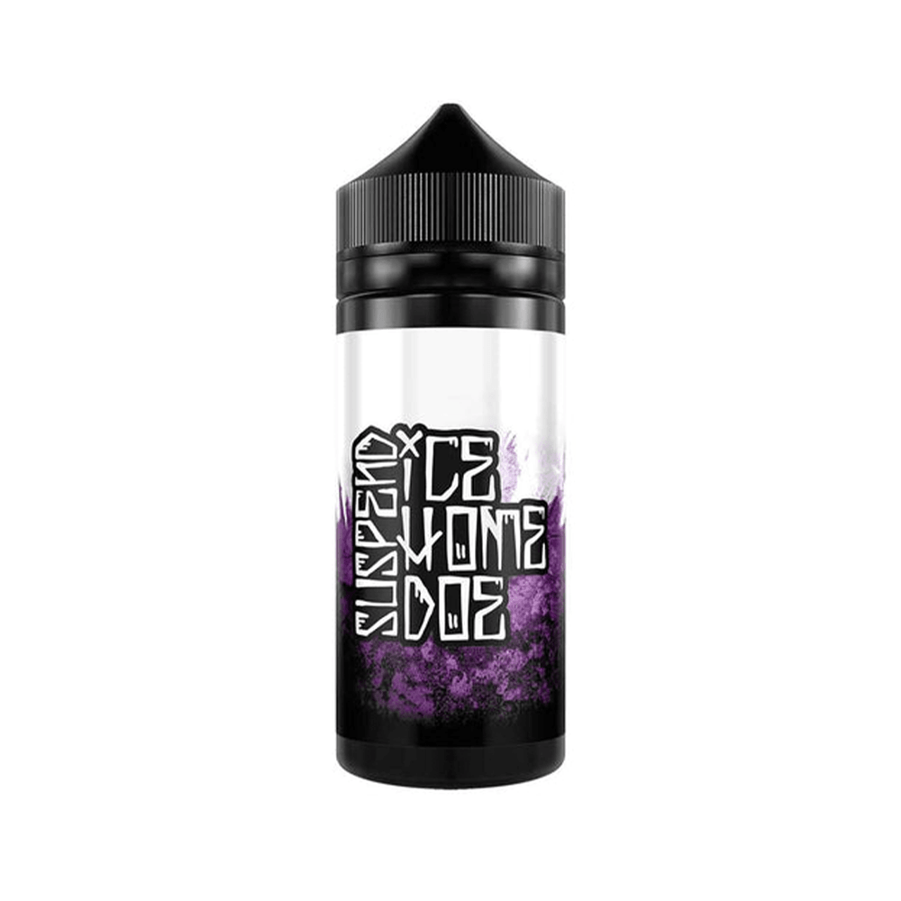 100ml vape juice bottle with "Ice Home Doe" label, purple and black design.