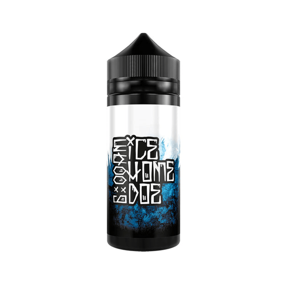 A bottle of Ice Home Doe 100ml shortfill e-liquid with a black cap and blue-black label design.