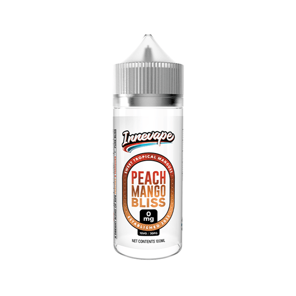 Innevape Peach Mango Bliss 100ml e-liquid shortfill bottle with silver cap.