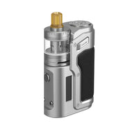 Innokin Sidera DNA60C SBS Vape Kit in Stainless Steel. Features a compact side-by-side design with a transparent tank, drip tip, and a black leather-style grip for a premium vaping experience.