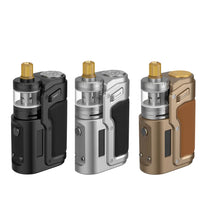 Three Innokin Sidera DNA60C SBS Vape Kits in elegant finishes black, Stainless Steel, and Bronze. Each device features a compact side-by-side design with a clear tank, gold drip tip, and premium leather-style grip panels for a sophisticated touch.