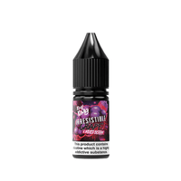 Bottle of Tom Hongo Irresistible Grape mixed berry e-liquid, 10ml size, with safety warning.