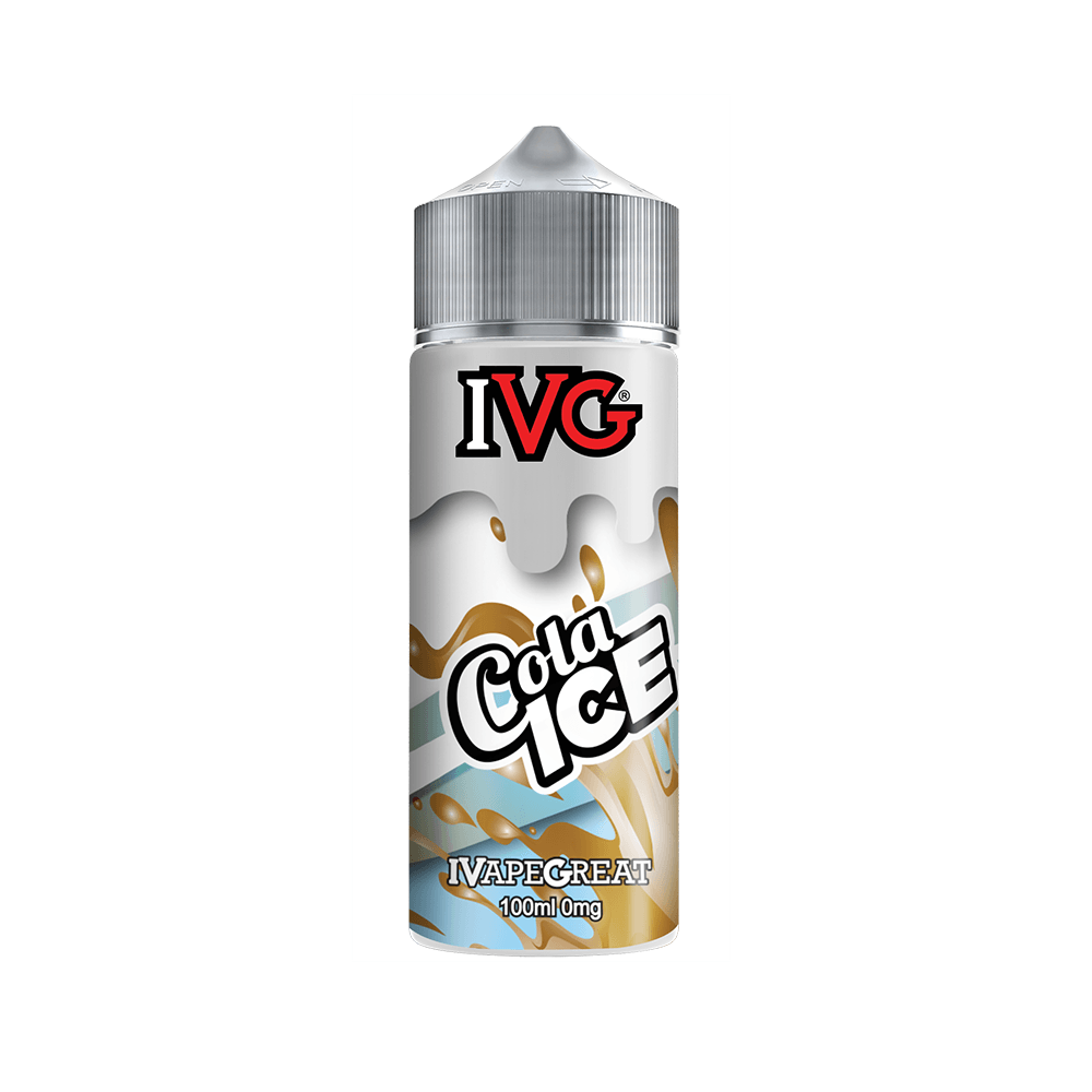 IVG Cola Ice 100ml shortfill e-liquid bottle with splash design.