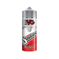 IVG Strawberry Sensation 100ml shortfill bottle with a red and white design.