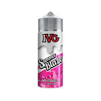 IVG Summer Blaze vape juice, 100ml bottle, pink and white label, 0mg nicotine.