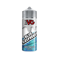 IVG Blue Raspberry 100ml shortfill e-liquid bottle with a silver cap.