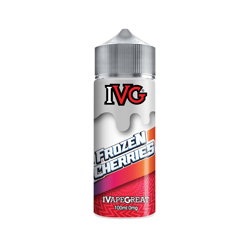 IVG Frozen Cherries 100ml e-liquid bottle with a red and white label design.