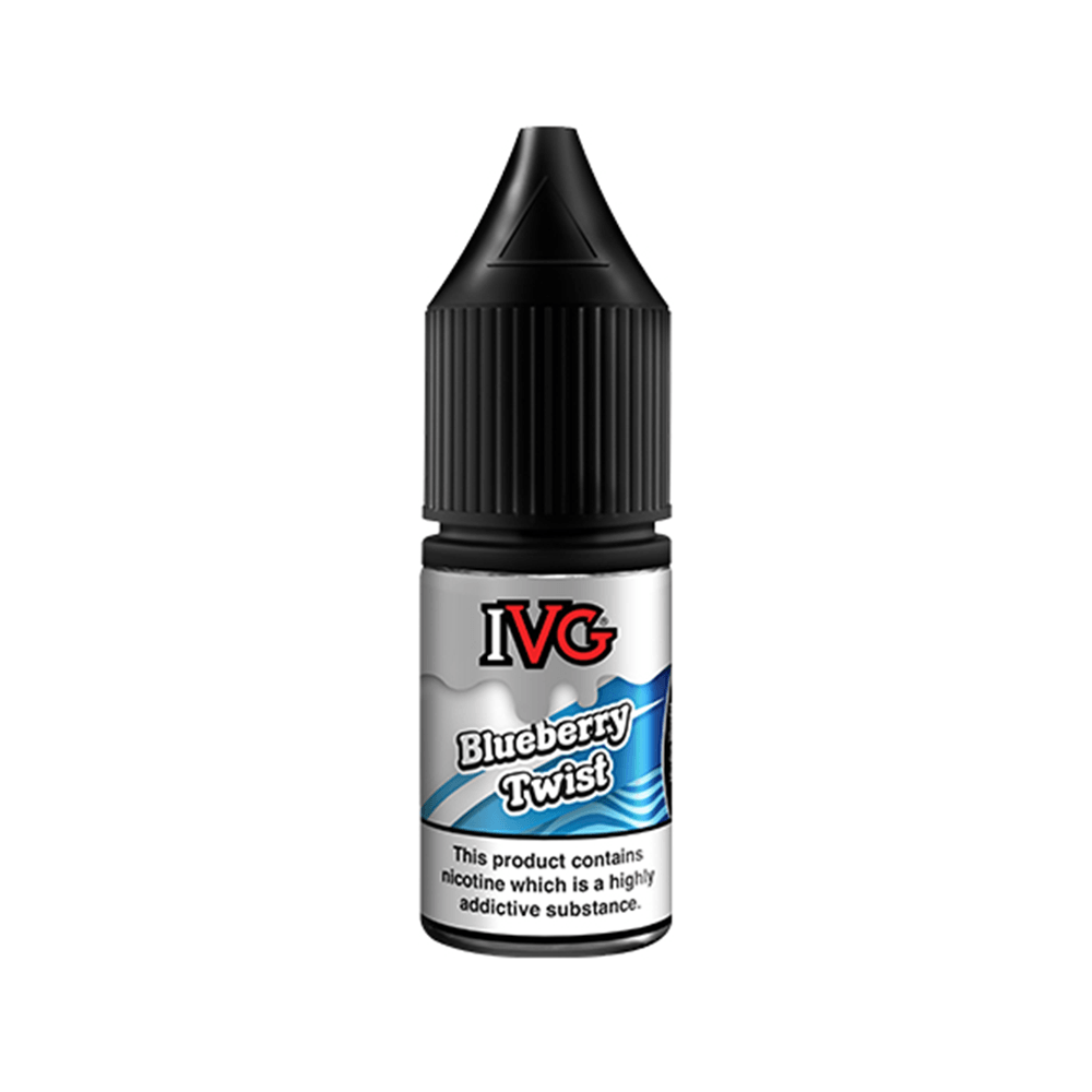 IVG Blueberry Twist 10ml vape juice bottle with nicotine warning.