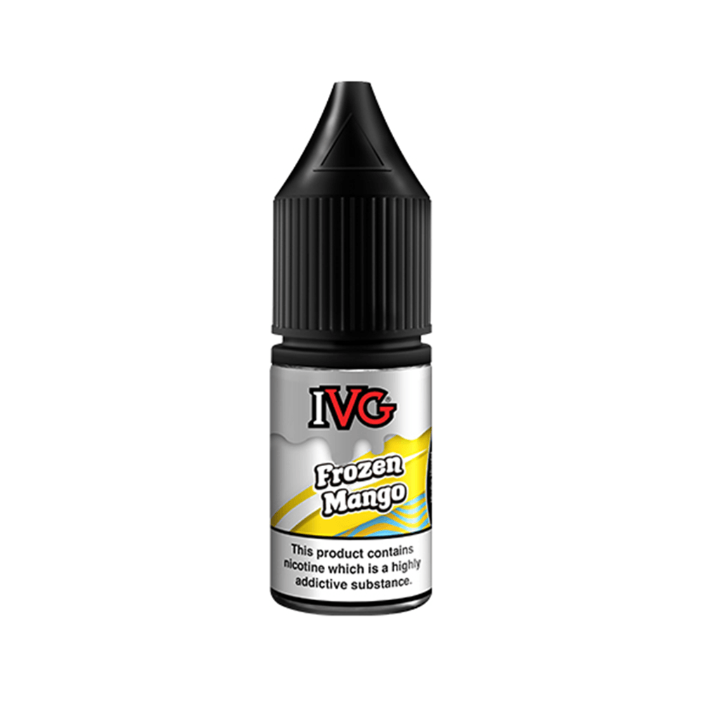 IVG Frozen Mango 10ml vape juice bottle with black cap and yellow label design.