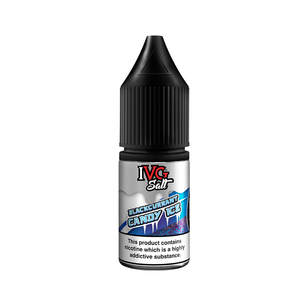 IVG Salt Blackcurrant Candy Ice e-liquid bottle with a black cap.