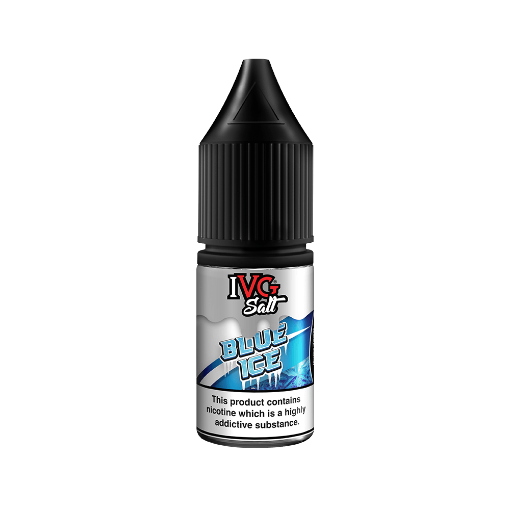 IVG Salt Blue Ice 10ml e-liquid bottle with nicotine warning label.