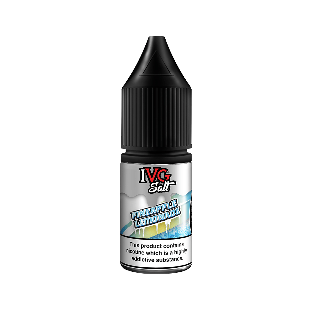 IVG Salt Pineapple Lemonade 10ml bottle with black cap and product warning label.