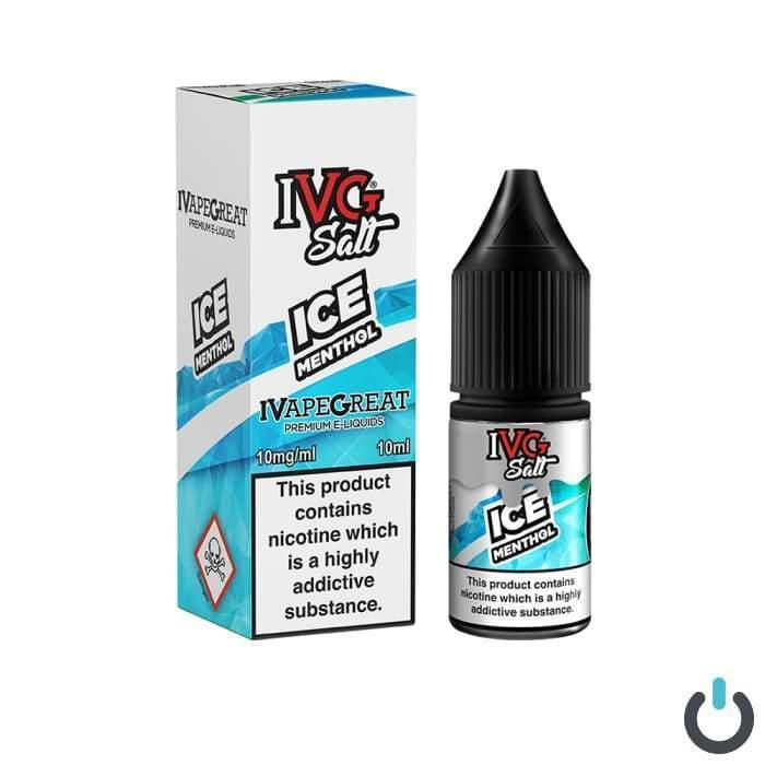 IVG Salt Ice Menthol e-liquid 10ml bottle with packaging, nicotine warning label visible.