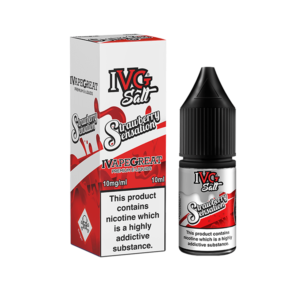 IVG Salt Strawberry Sensation 10ml e-liquid bottle and box.