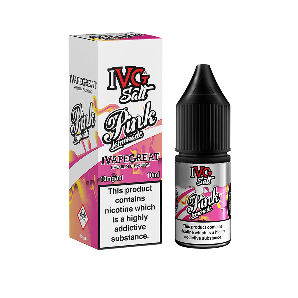 IVG Salt Pink Lemonade e-liquid bottle and box, 10ml, 10mg nicotine.