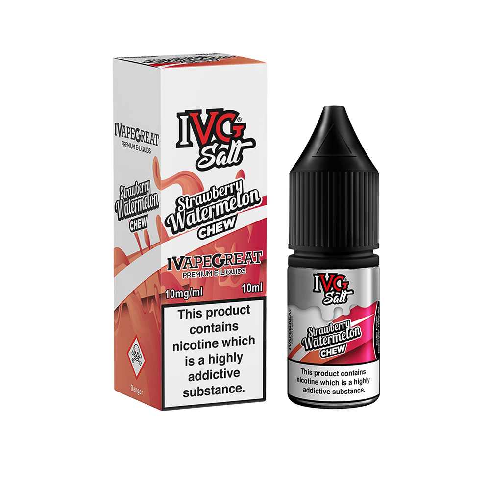 IVG Salt Strawberry Watermelon Chew e-liquid bottle and box packaging.