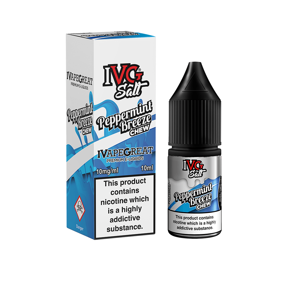 IVG Salt Peppermint Breeze Chew e-liquid, 10ml bottle, 10mg/ml nicotine strength.