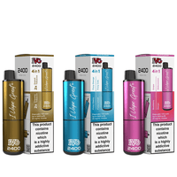 IVG 2400 Disposable Pod Kit 4-in-1 in gold, blue, and pink packaging with branding.