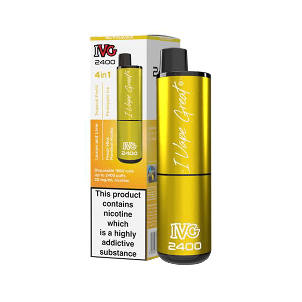 IVG 2400 disposable vape pod kit in yellow packaging, labeled "I Vape Great."