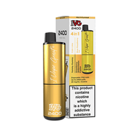 IVG 2400 disposable pod kit with box, featuring multiple flavours, in gold packaging.