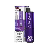 IVG 2400 Disposable Pod Kit 4-in-1 edition with packaging, in purple, featuring "I Vape Great" branding.