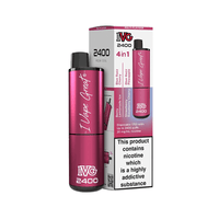 IVG 2400 4-in-1 Disposable Pod Kit, with flavours and nicotine warning, in pink packaging.