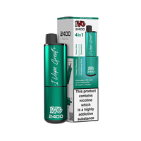 IVG 2400 4-in-1 disposable vape pod kit in green packaging, featuring multiple flavours.