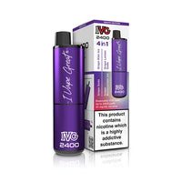 IVG 2400 4-in-1 Grape Edition disposable vape pack, purple design, nicotine warning visible.