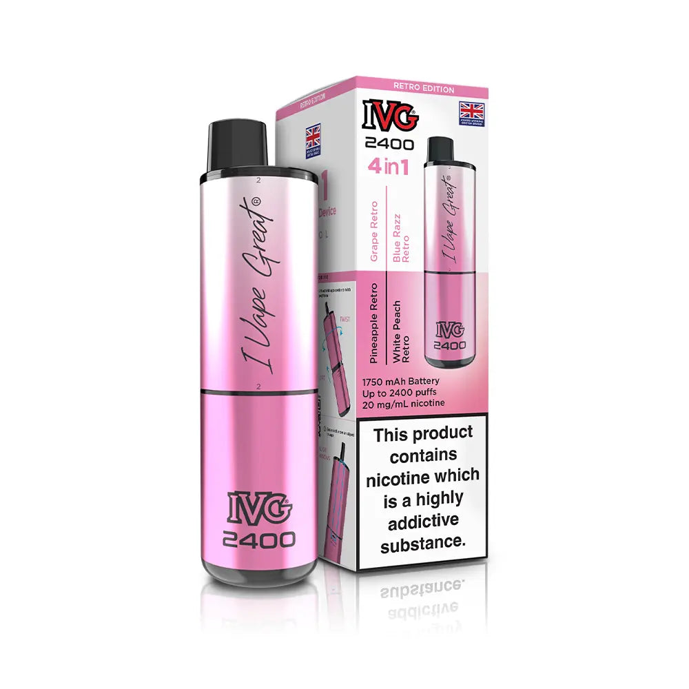 IVG 2400 Pre-Filled Kit new 2025 IVG 4 in 1 kit TPD Legal - Retro Editon - Pineapple Retro - Grape Retro - White Peach Retro - Blue Razz Retro