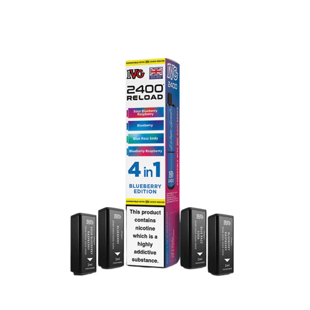 IVG 2400 Reload Pods for IVG 2400 Prefilled Kit - 4 Flavours - Blueberry Edition - Sour Blueberry Raspberry - Blueberry - Blue Razz Soda - Blueberry Raspberry 