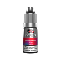 IVG 6000 Strawberry Raspberry Crush 20mg/mL nicotine salt bottle with warning label.