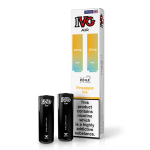 IVG Air Pineapple Ice vape pods with packaging, showing 20mg nicotine strength.