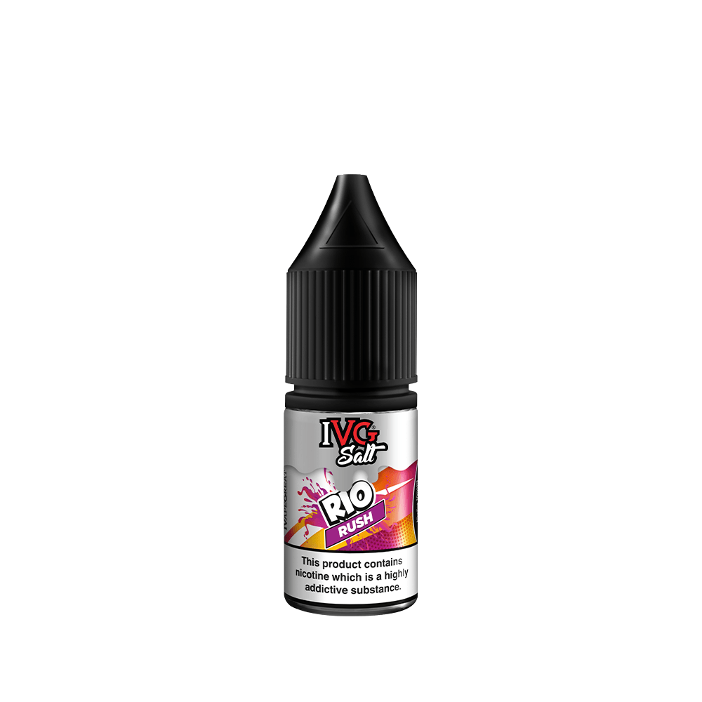 IVG Salt Rio Rush e-liquid bottle with vibrant label design.