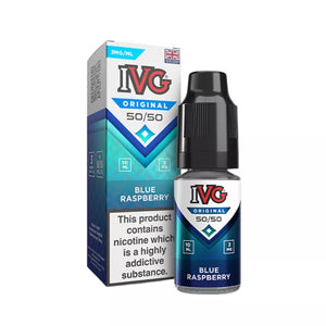 IVG Original Blue Raspberry 50/50 e-liquid 10ml bottle with 3mg nicotine strength made in UK for pod kits and MTL vaping devices