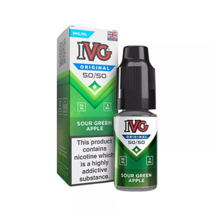 IVG Original Sour Green Apple 50/50 e-liquid 10ml bottle with 3mg nicotine strength made in UK for pod kits and MTL vaping devices