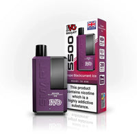 IVG Smart 5500 disposable vape kit in Grape Blackcurrant ice flavour, with packaging.