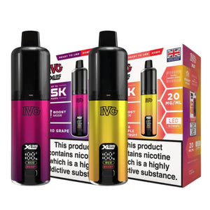 Two IVG XL 35K Vape Kits with colourful packaging on a white background