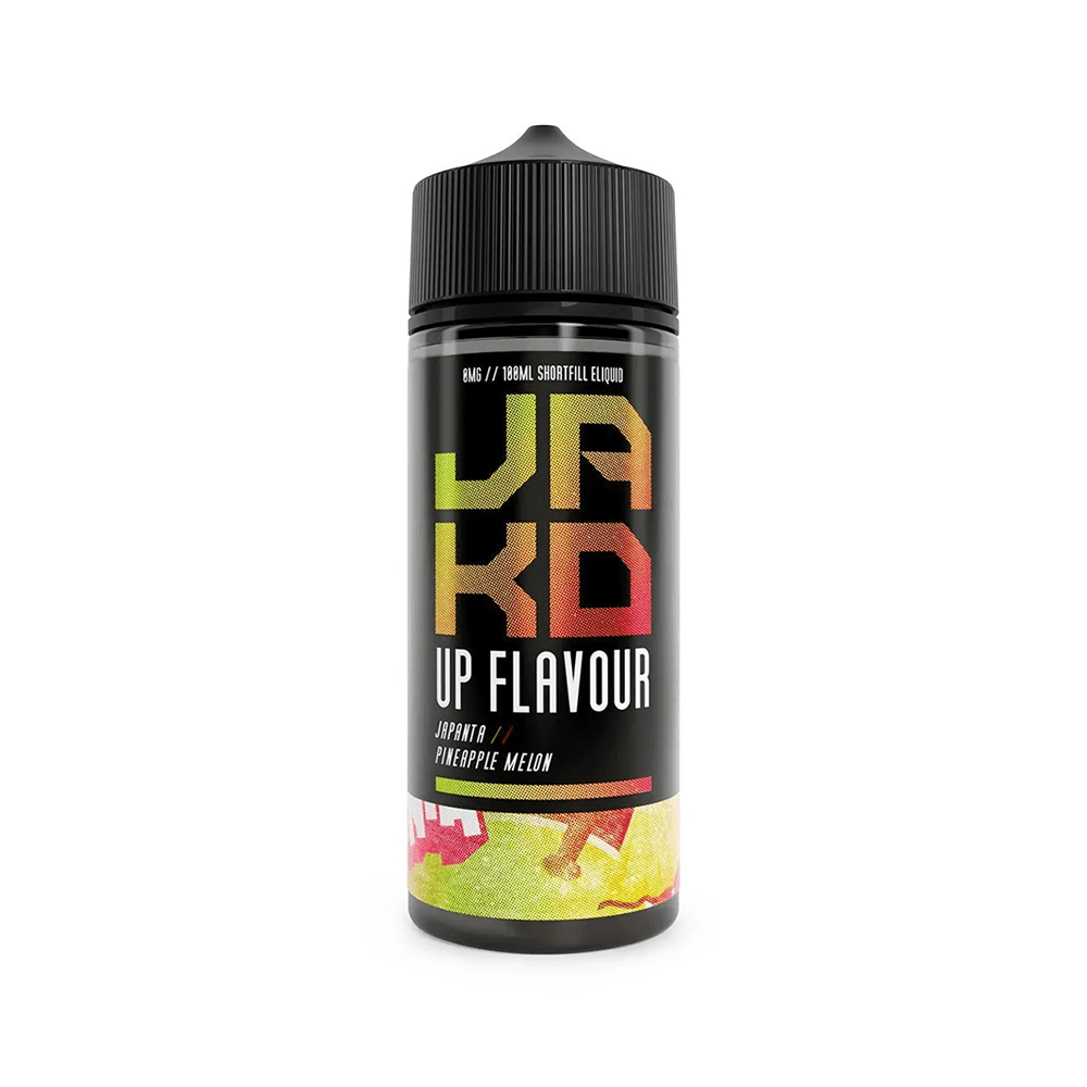 JAK'D 100ml shortfill vape juice, Up Flavour, with vibrant bottle design featuring fruit graphics.