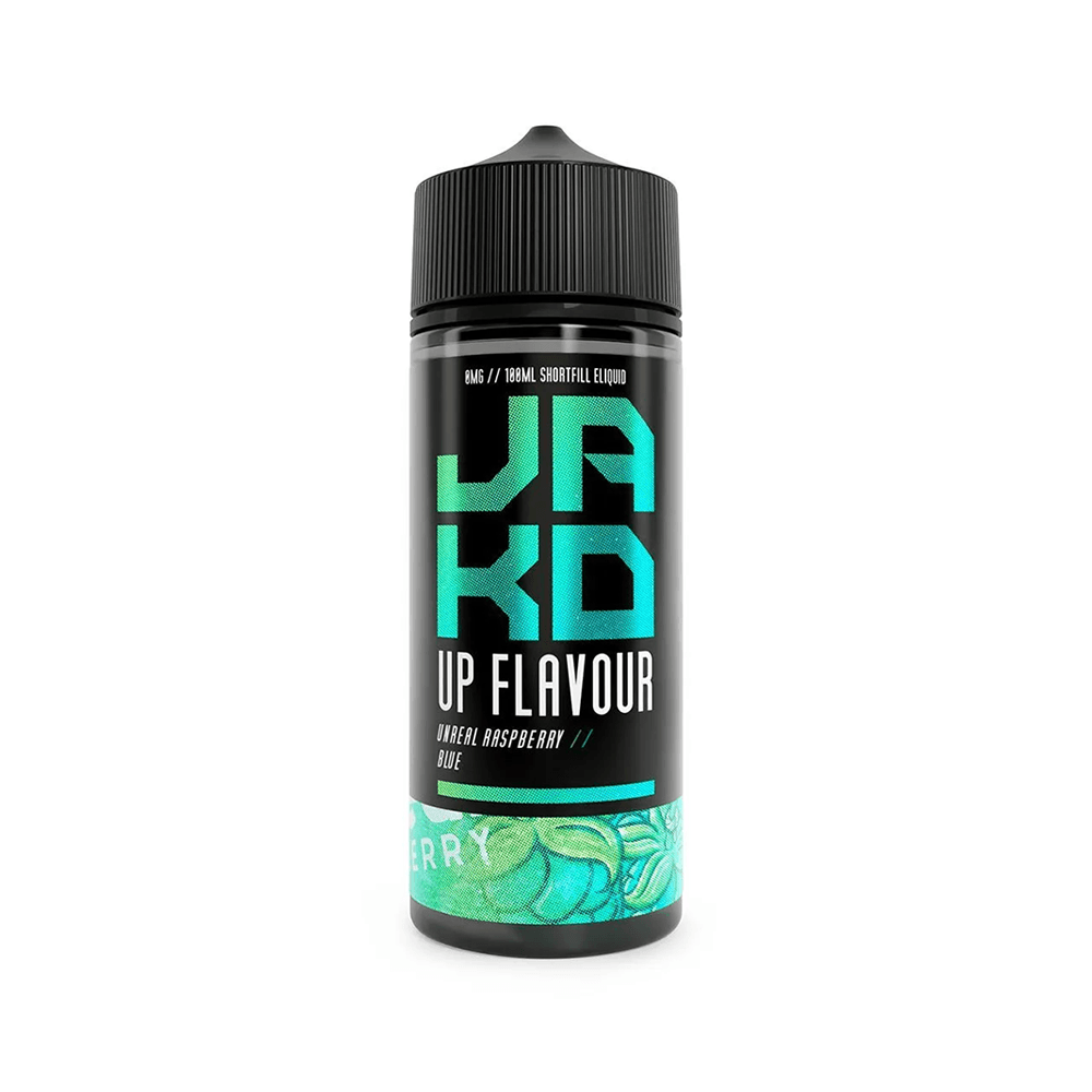 JAKD Up Flavour bottle with Unreal Raspberry and Blueberry design, 100ml shortfill e-liquid.