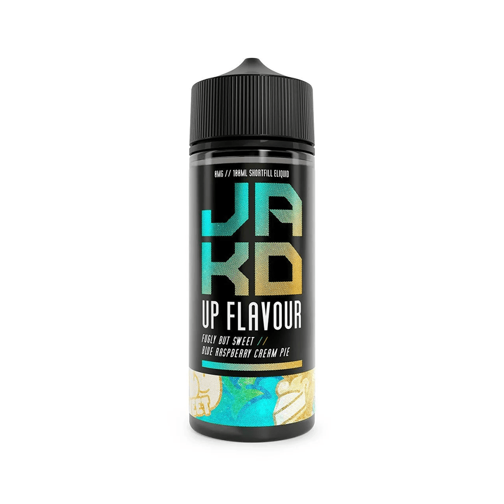 JAK'D Up Flavour 100ml shortfill e-liquid bottle with blue raspberry cream pie design.