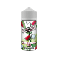 Power by JNP Watermelon Ice 100ml shortfill e-liquid bottle with watermelon graphics.